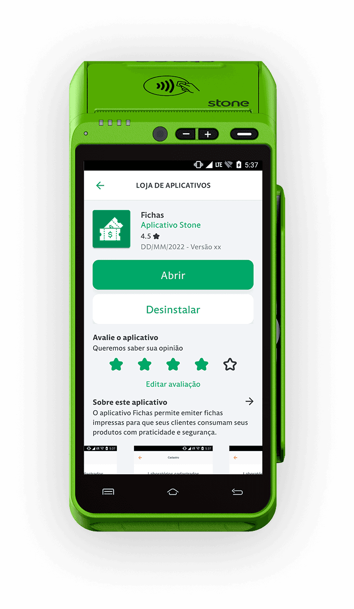 App Store running on credit card machine showing an app page.