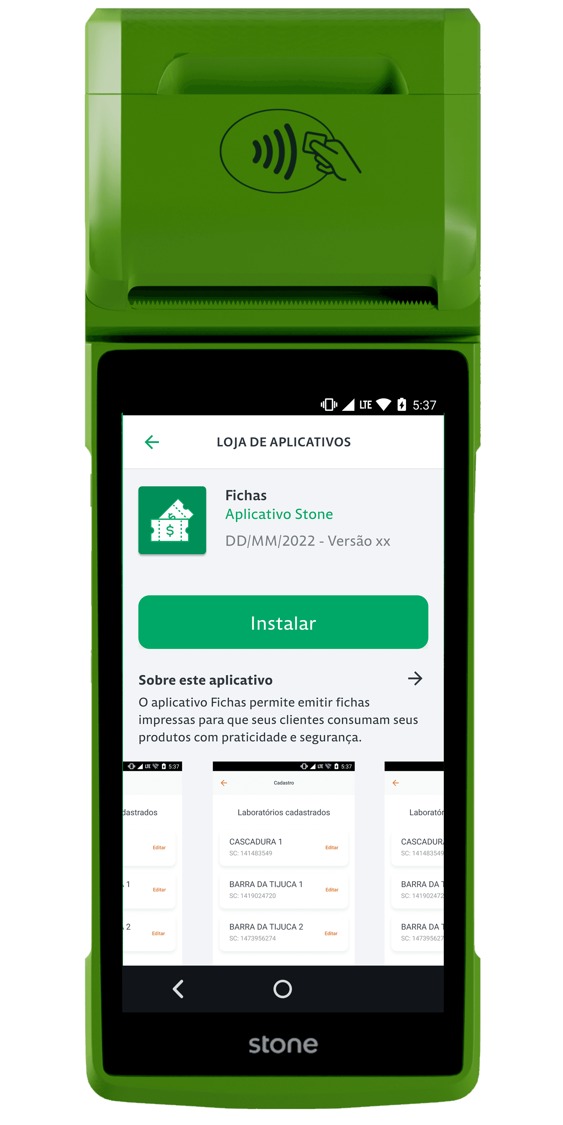 App Store running on credit card machine showing an app page.